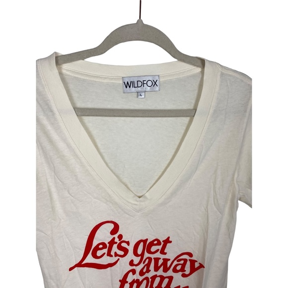 NWT Wildfox deep v-neck graphic tee t-shirt "lets get away from it all" LARGE - Picture 5 of 9